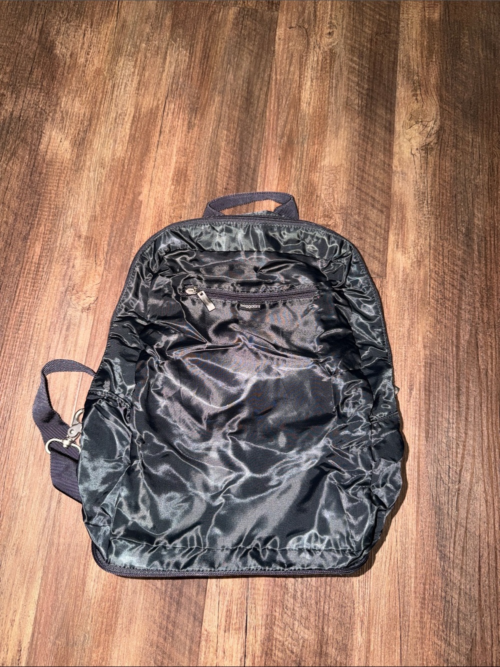 Baggallini Black Backpack Purse Travel Folds Down to Small